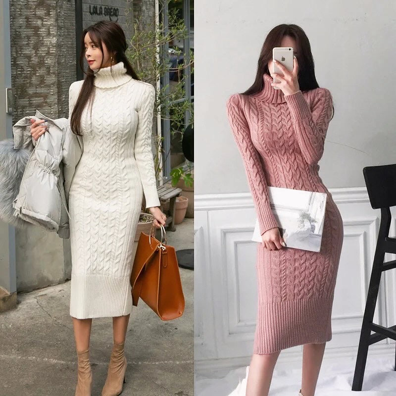 Elegant Long Party Dresses For Wedding Off White Knit Dress Korean Style  Winter Clothes Women 2022 Night Chic Designer Luxury