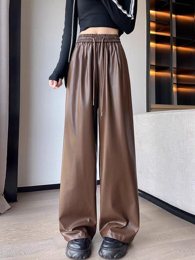 Buy Kemberly Wide Leg Leather Pants for Women Online in India on a