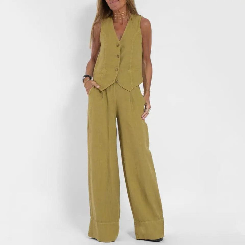 Laiden Statement Linen Vest Suit with Pants - Alamode By Akanksha
