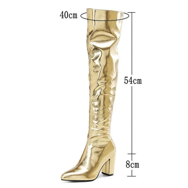 Over the Knee Patent Leather Premium Mettalic Boots - Alamode By Akanksha