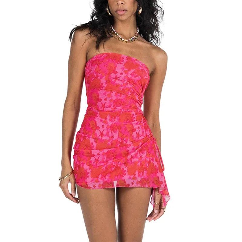 Ruby Ruched Tube Dress in Pink