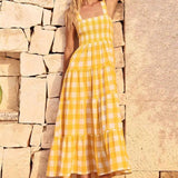 Hobor Gingham Maxi Dress in Yellow - Alamode By Akanksha