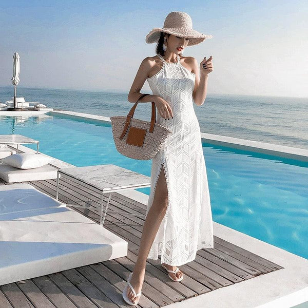 Rubecca Slit Maxi Dress in White - Alamode By Akanksha