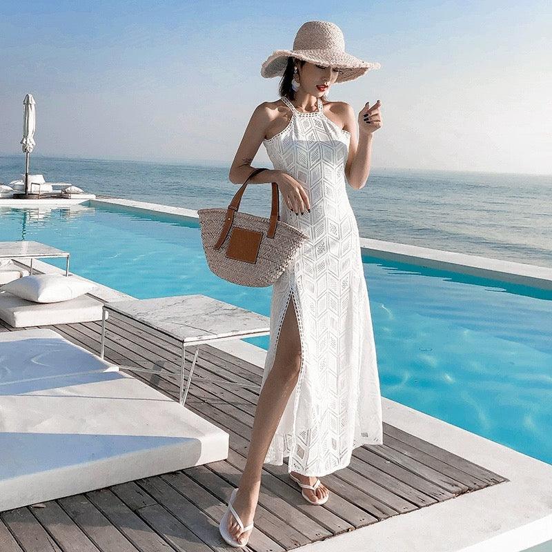 Rubecca Slit Maxi Dress in White - Alamode By Akanksha