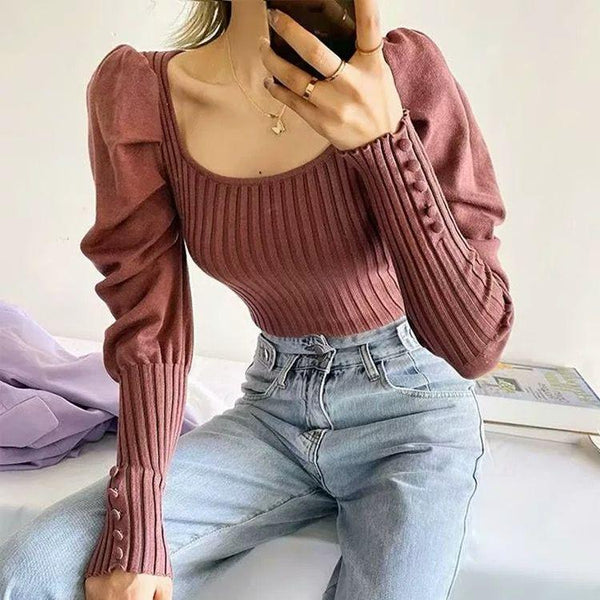 Harriet Ribbed Puffed Sleeve Bodysuit - Alamode By Akanksha