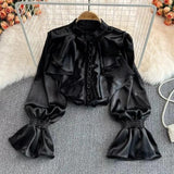 Kale Ruffled Satin Blouse - Alamode By Akanksha