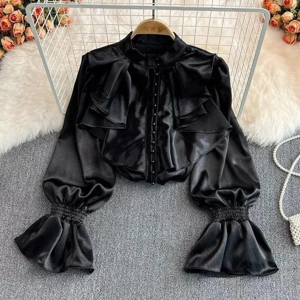 Kale Ruffled Satin Blouse - Alamode By Akanksha