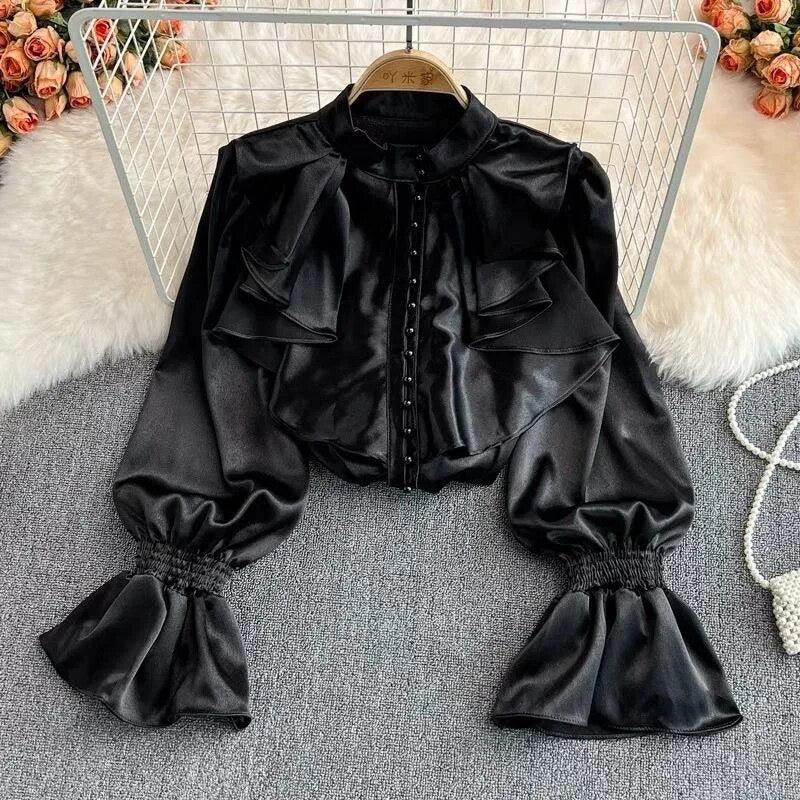 Kale Ruffled Satin Blouse - Alamode By Akanksha