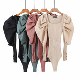 Harriet Ribbed Puffed Sleeve Bodysuit - Alamode By Akanksha