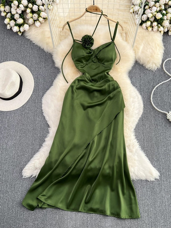 Olive Rosette Midi Dress