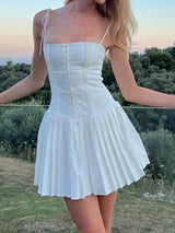 Mary Pleated Summer Dress in White