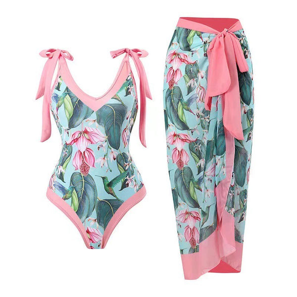 Plush Pink Swimsuit with Sarong
