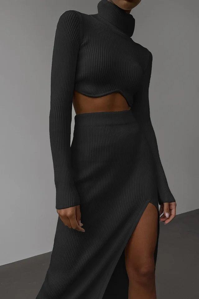 Aster Ribbed Set of Top and Skirt - Alamode By Akanksha
