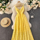 Joey Cotton Eyelet Midi Dress In Yellow