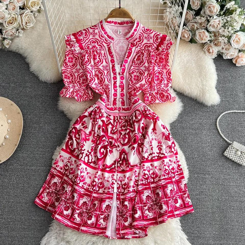 Bologna Porcelain Summer Vintage Dress - Alamode By Akanksha