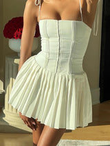 Mary Pleated Summer Dress in White
