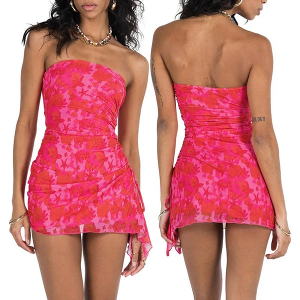 Ruby Ruched Tube Dress in Pink