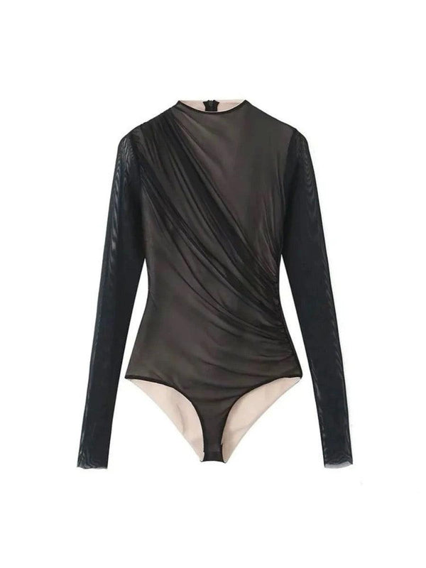 Reva Ruched Bodysuit in Black - Alamode By Akanksha