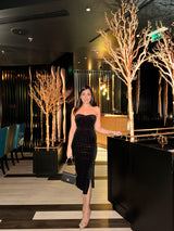 Janette Luxe Midi Dress in Black - Alamode By Akanksha