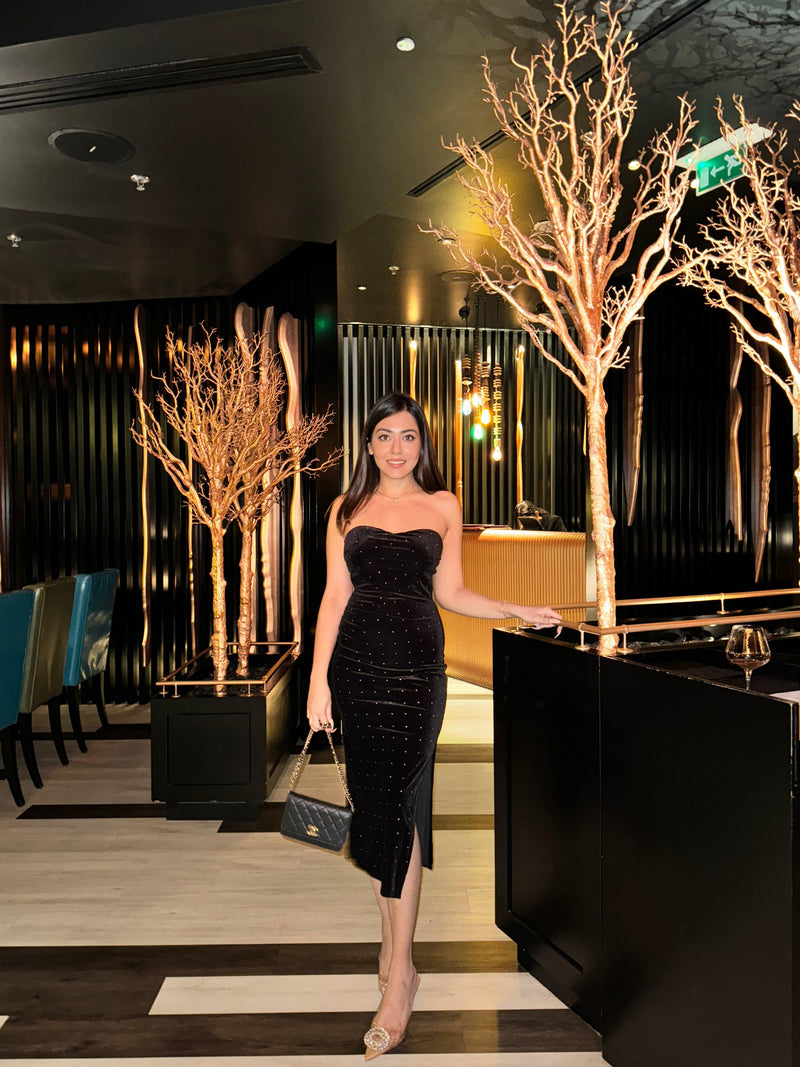 Janette Luxe Midi Dress in Black - Alamode By Akanksha