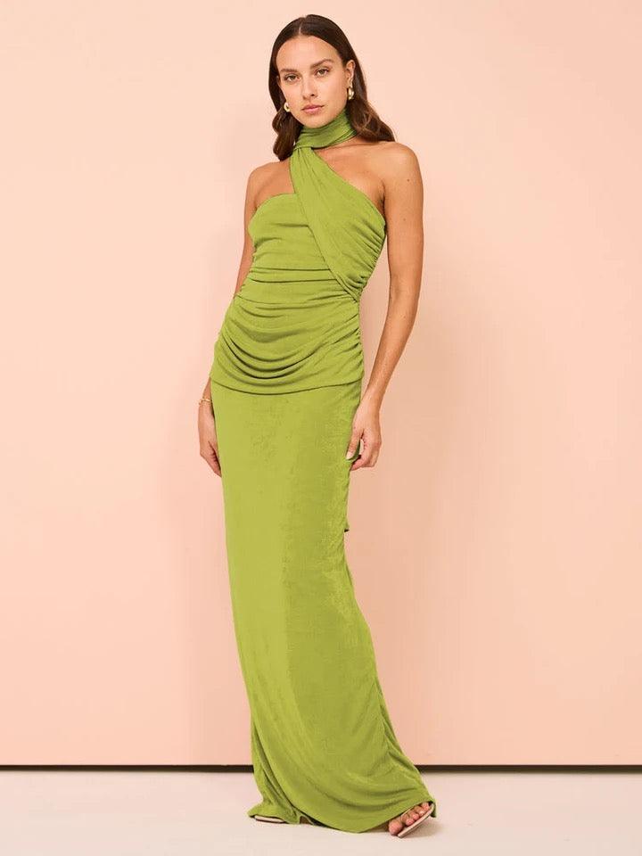 Basco Luxe Bodycon Maxi Dress in Green - Alamode By Akanksha