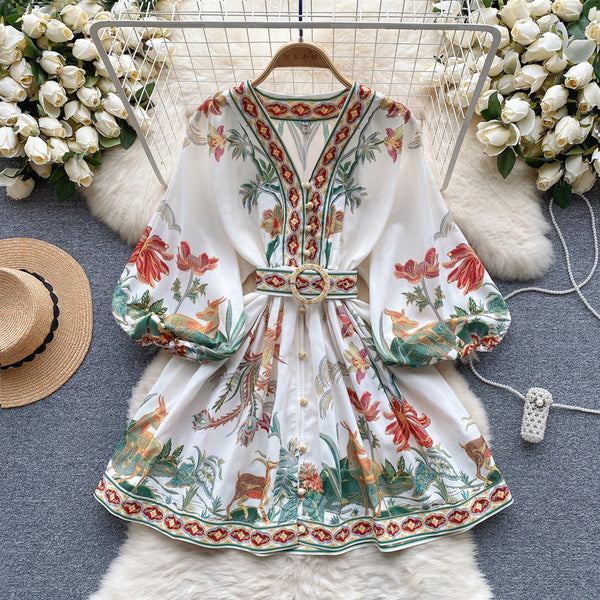 Tropical Vintage Dress with Belt
