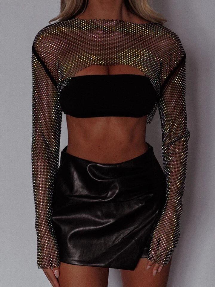 Buy Athena Black Mesh Rhinestone Crop Top for Women Online in India on a la  mode