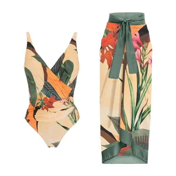 Hues of Green Swimsuit with Sarong