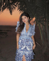 Bologna Porcelain Summer Vintage Dress - Alamode By Akanksha
