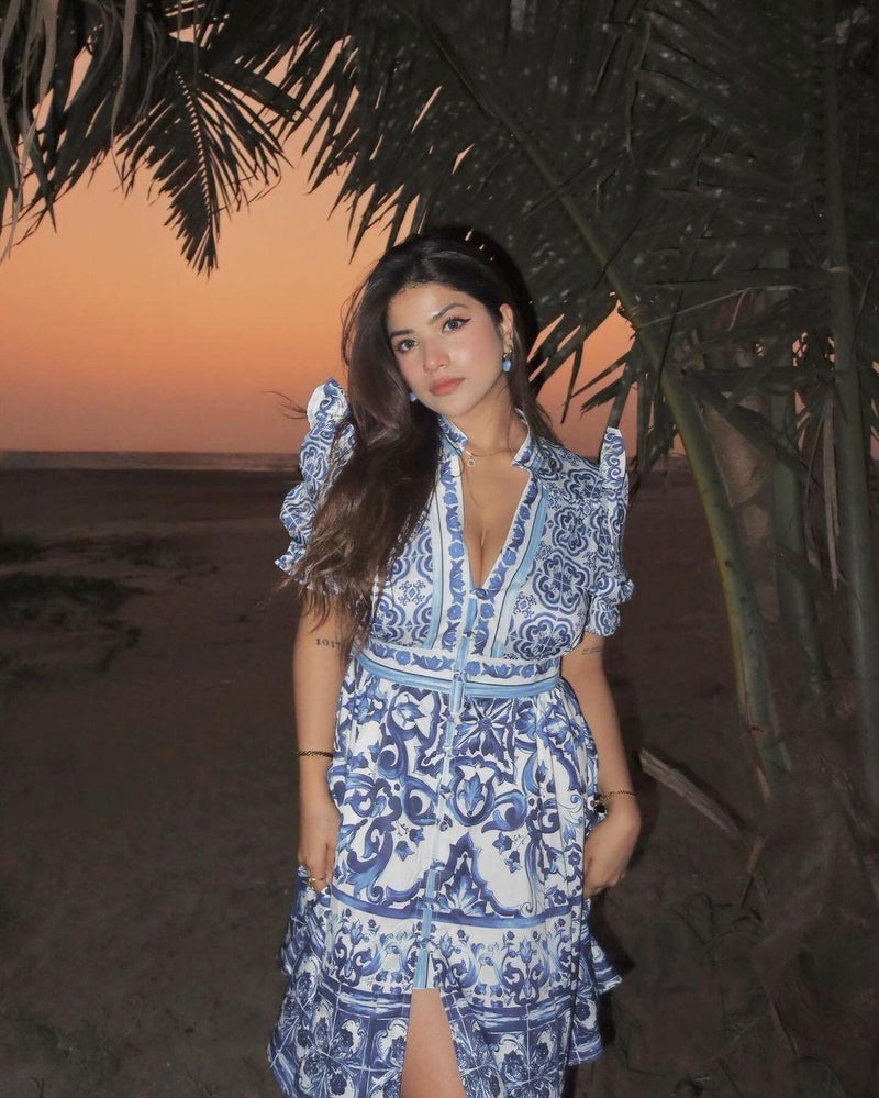 Bologna Porcelain Summer Vintage Dress - Alamode By Akanksha