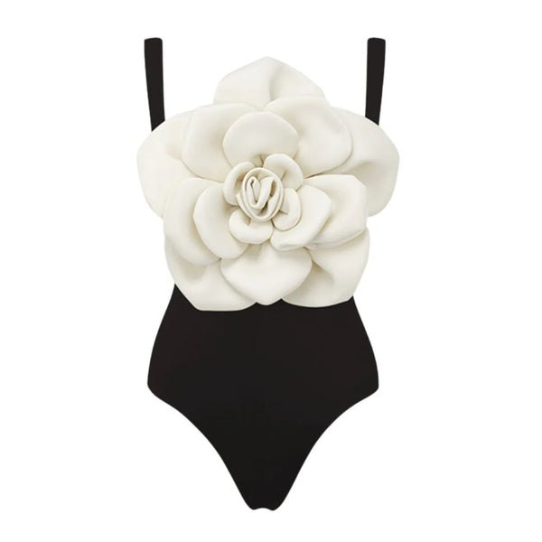 Camellia Rosette Swimsuit with Ruffled Skirt