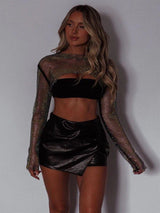 Athena Black Mesh Rhinestone Crop Top - Alamode By Akanksha