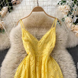 Joey Cotton Eyelet Midi Dress In Yellow
