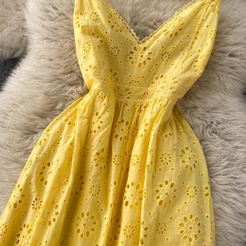 Joey Cotton Eyelet Midi Dress In Yellow