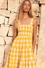 Hobor Gingham Maxi Dress in Yellow - Alamode By Akanksha