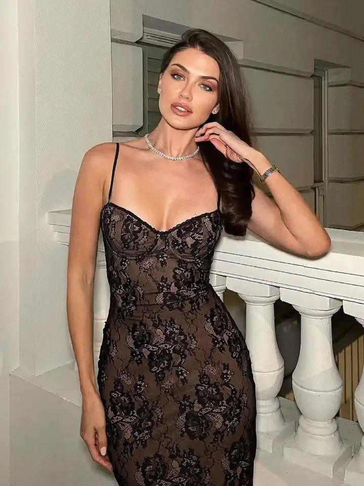 Cellar Lace Midi Dress in Black - Alamode By Akanksha