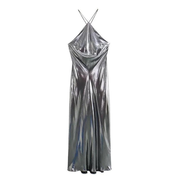 Helen Mettalic Halter Party Midi Dress - Alamode By Akanksha