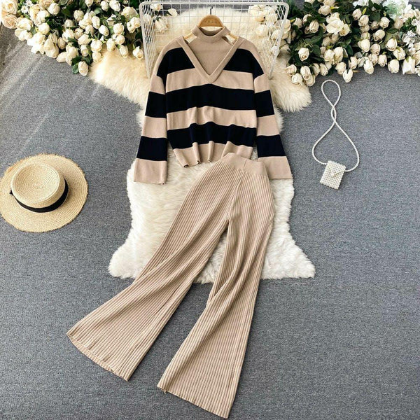 Naomi Striped Woolen Coord Set - Alamode By Akanksha