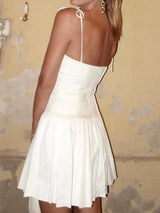 Mary Pleated Summer Dress in White