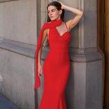 Saddle Statement Bodycon Dress With Attached Scarf