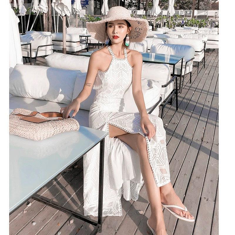 Rubecca Slit Maxi Dress in White - Alamode By Akanksha