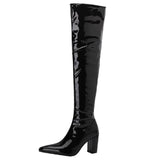 Over the Knee Patent Leather Black Boots - Alamode By Akanksha