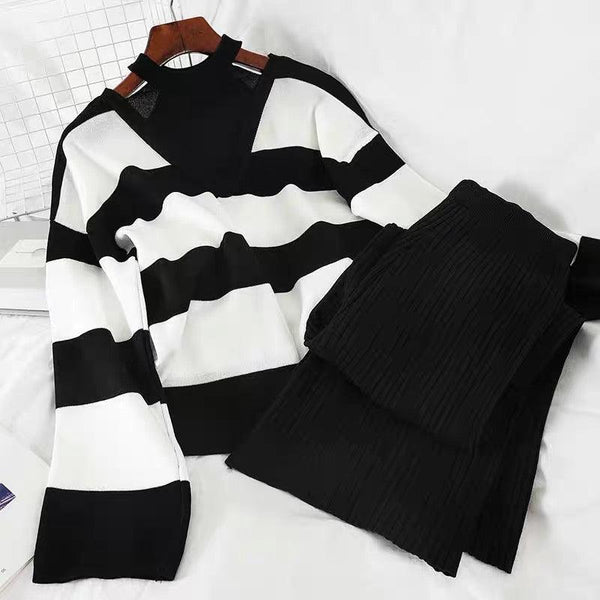 Naomi Striped Woolen Coord Set - Alamode By Akanksha