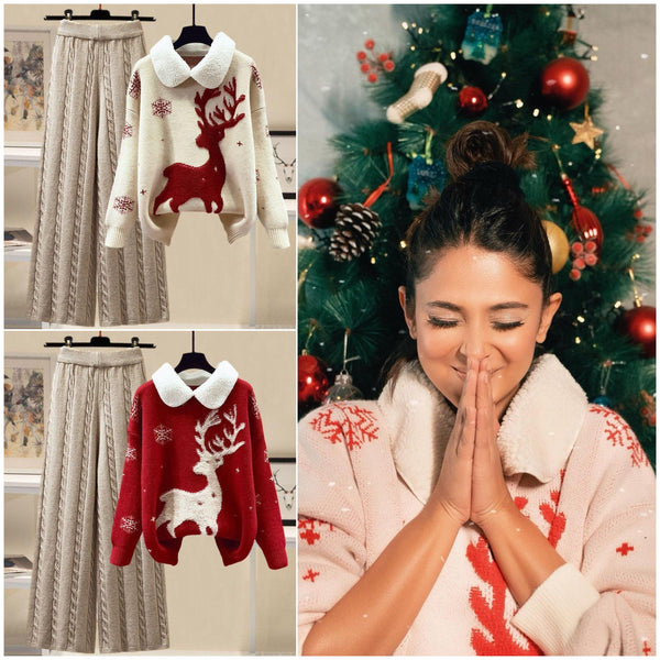 Reindeer Woolen Coord Set