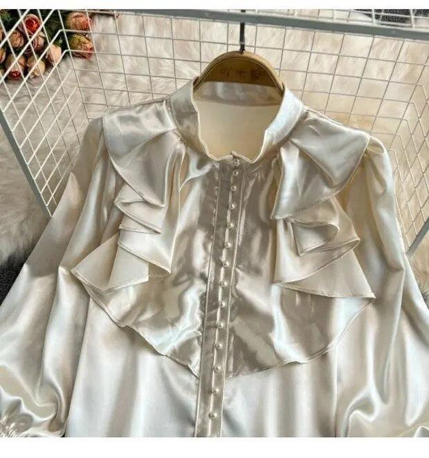 Kale Ruffled Satin Blouse - Alamode By Akanksha