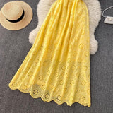 Joey Cotton Eyelet Midi Dress In Yellow
