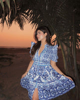 Bologna Porcelain Summer Vintage Dress - Alamode By Akanksha