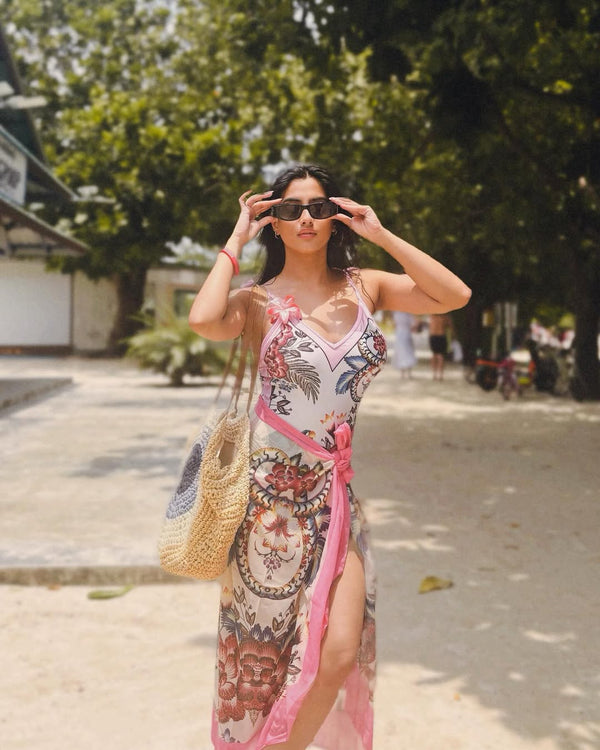 Jerry Blush Swimsuit with Sarong Skirt