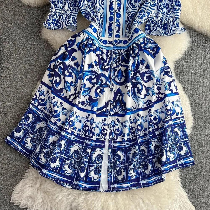 Bologna Porcelain Summer Vintage Dress - Alamode By Akanksha