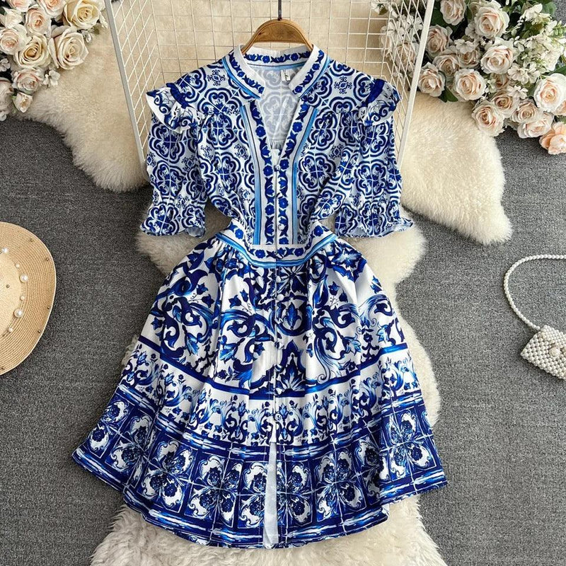 Bologna Porcelain Summer Vintage Dress - Alamode By Akanksha